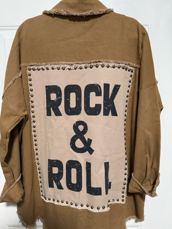 Fantastic Fawn Tops - Fantastic Fawn Frayed-Trim Button-Down Shirt Jacket in Tan